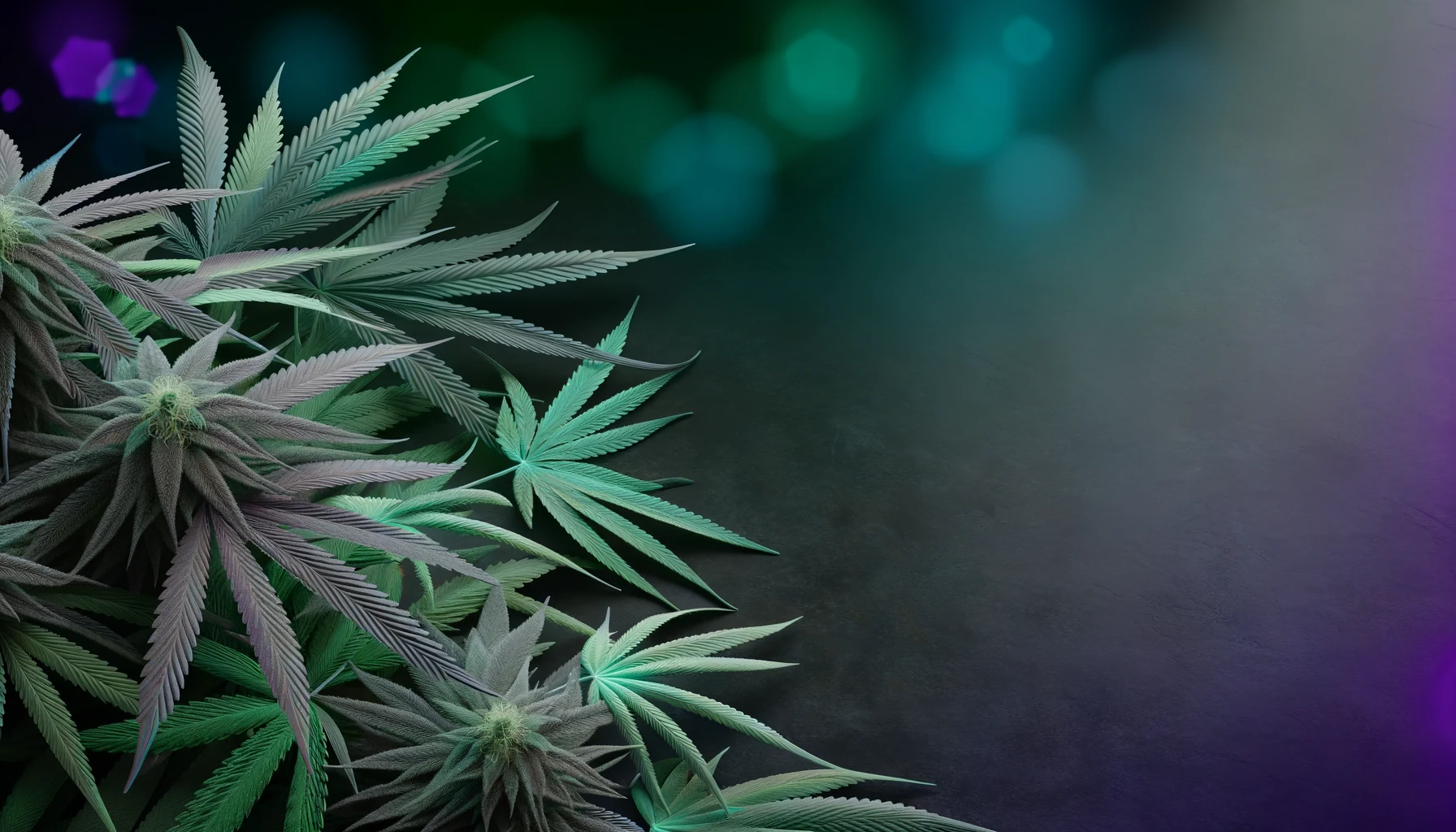 Cannabis wellness botanical hero image with calming emerald and deep gunmetal tones